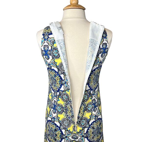 London Style Mandala Print Sleeveless Shift Dress Size 8 Yellow Blue Cotton - Picture 11 of 14